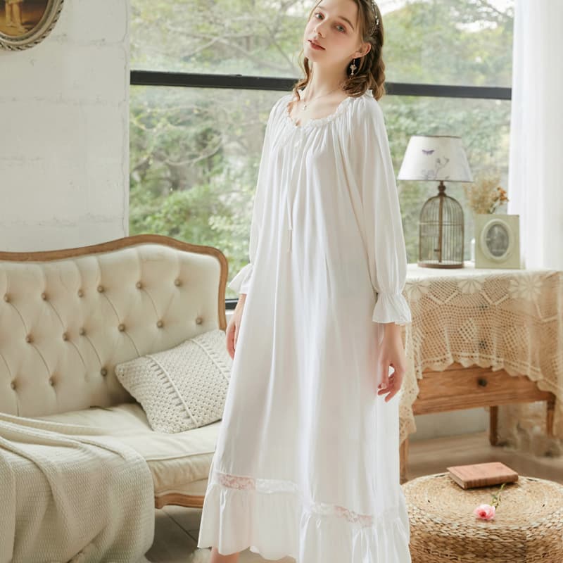 Cross-border Wholesale Export Solid Color Long Sleeve Long Dress New Women's Loose Plus Size Long Autumn and Spring Sleepwear Home Dress