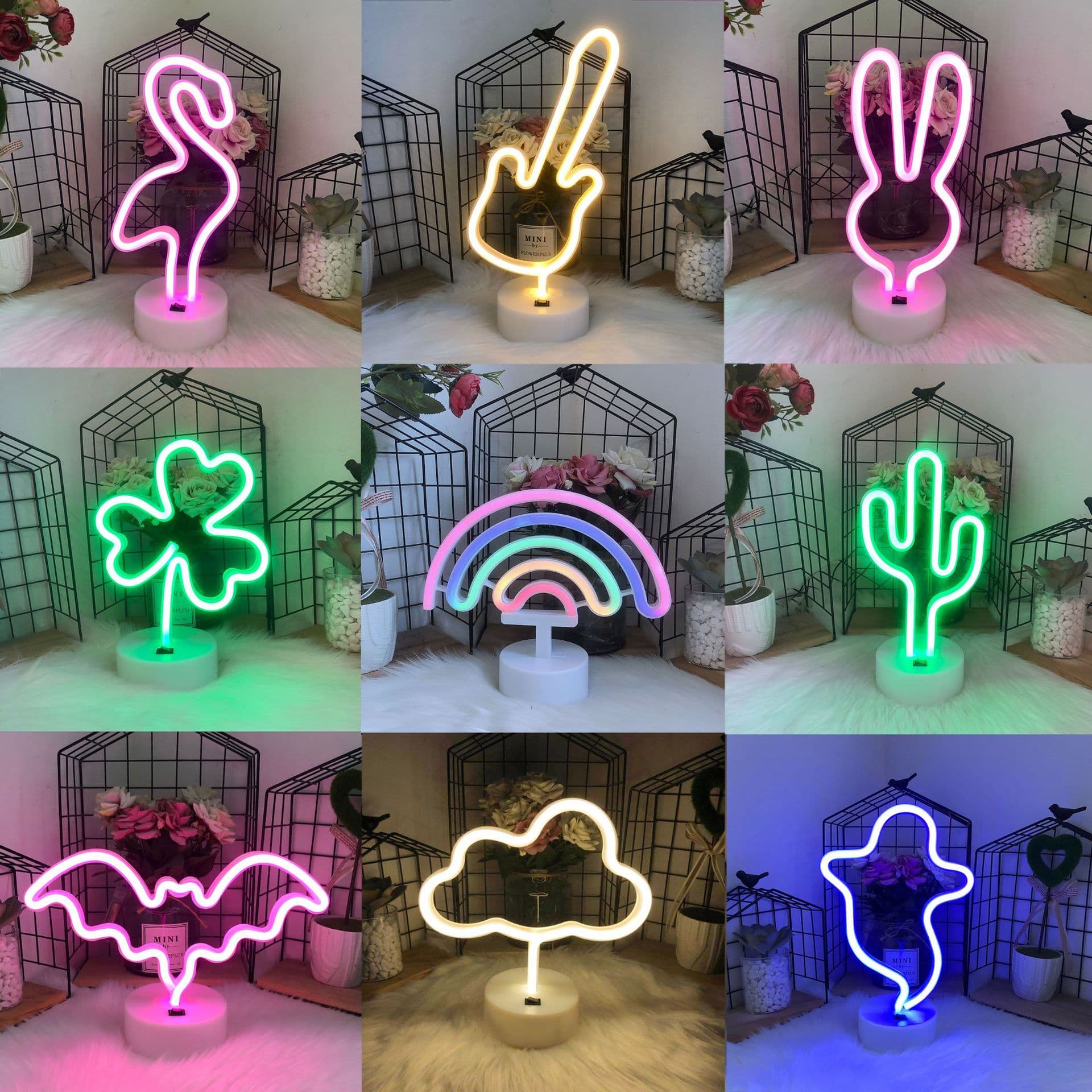LED new ins decorative base neon light flamingo cactus shape light Christmas decoration night light