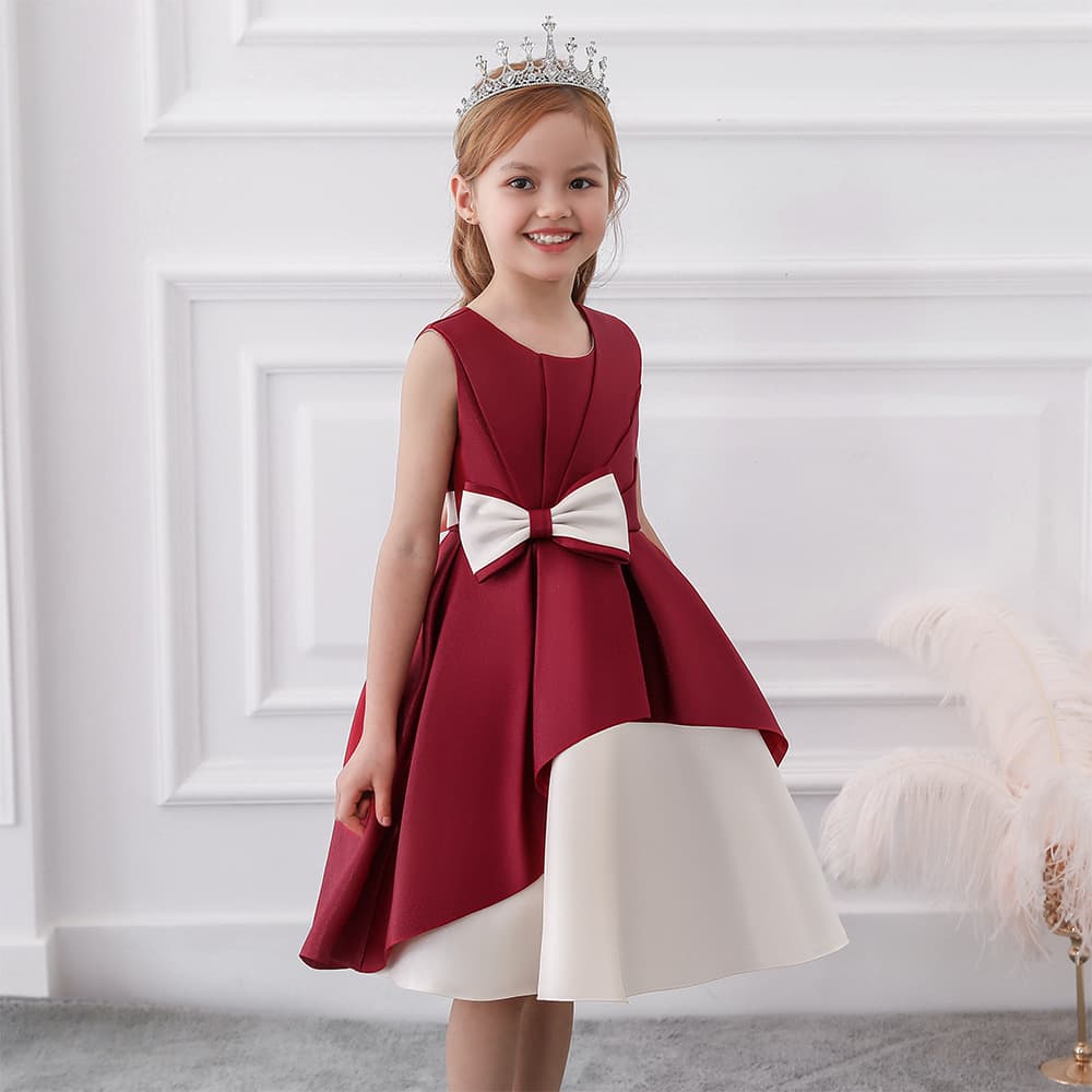 Princess Dress for Girls European and American Style Performance Gown Children's Formal Wear Floral Print Cute Butterfly Knot