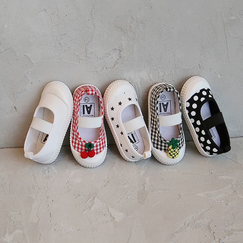 Women's Square Toe Cherry Polka Dot Canvas Shoes Baby's First Steps Shoes Kindergarten Children's Day Little White Shoes