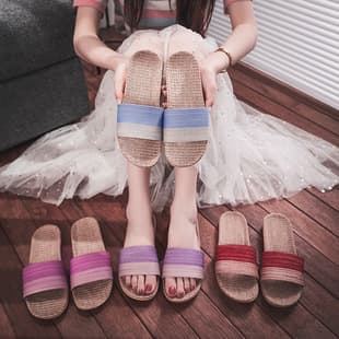 Linen Slippers for Women, Couple, Summer Home Use, Indoor Home, Anti-Slip, Non-Odor, Slippers for Men, High Heel, Summer