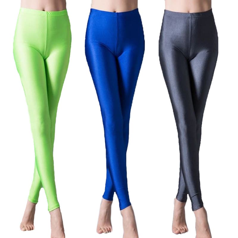 Women's Milky Silk Glossy Leggings Outerwear Base Layer Yoga Thin Fit Slim Ankle-Length Plus Size Pants Fluorescent