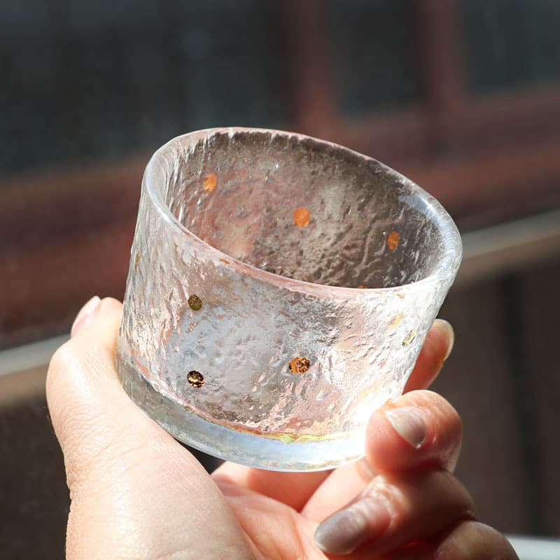 Japanese-style Creative Straight Cylinder Gold Dot Small Tea Cup, Thick Heat-Resistant Glass Tea Tasting Cup, Host Single Cup Kung Fu Tea Set Wholesale