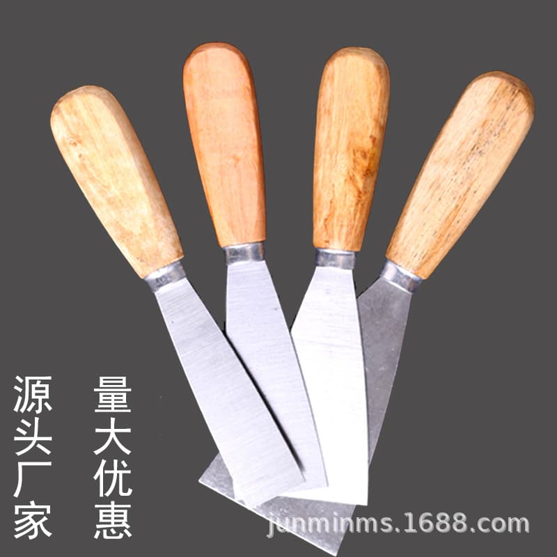 Wholesale Round Handle Wooden Handle Putty Knife, Cleaning Knife, Double-Clamp Mirror Surface Polishing Scraper, Dual-Color Handle Carbon Steel Stainless Steel Scraper