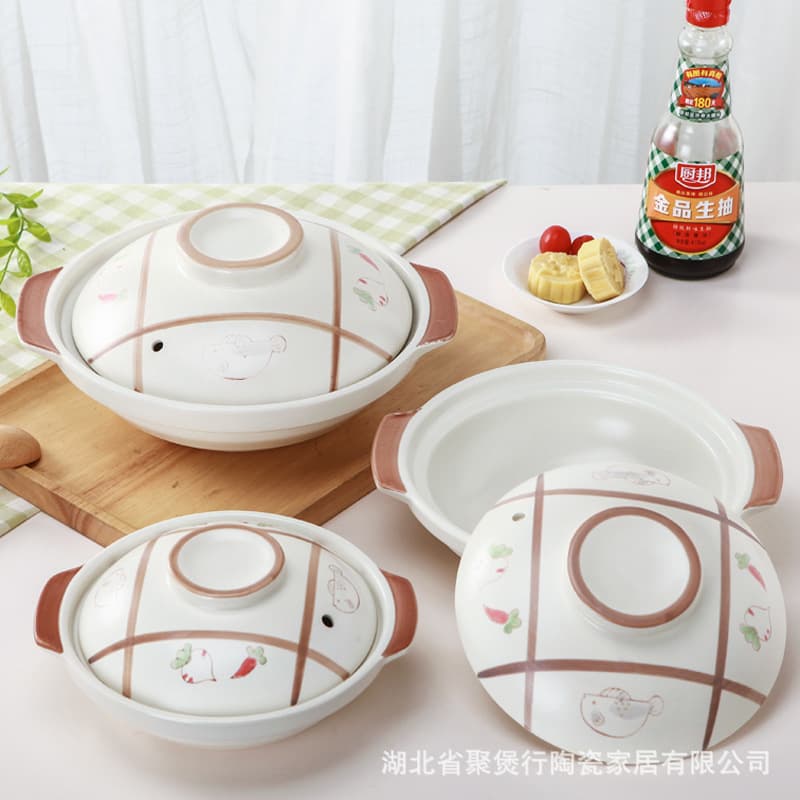 Jinhua lithium glaze underglaze clay pot, commercial shallow pot for fish head dishes, soups, and dry-burning on open flame.
