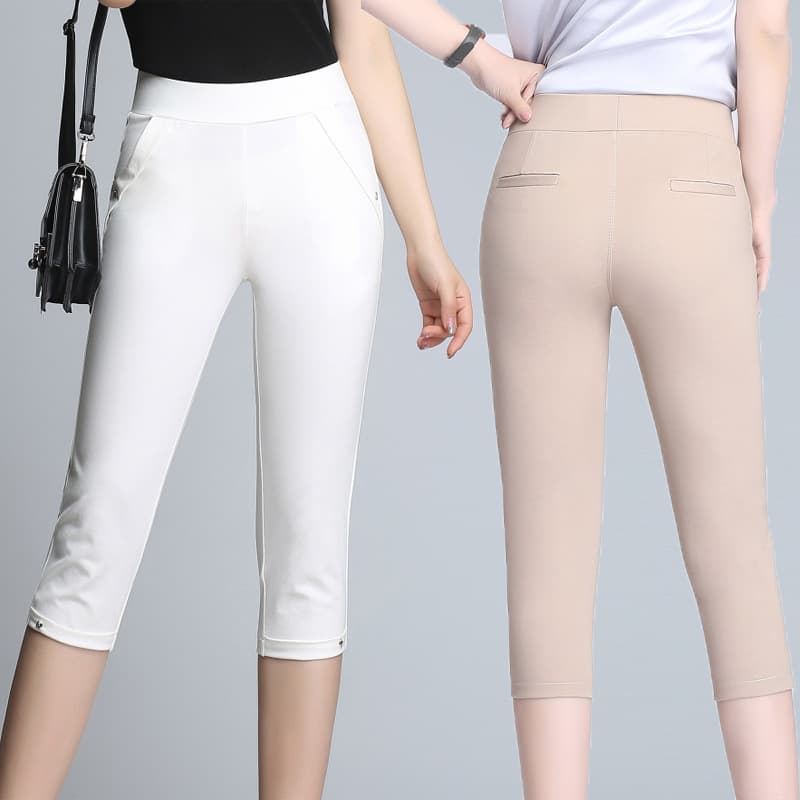 Women's Capri Pants Summer Casual New Slim Fit High Waist Plus Size Candy Color Pants Outerwear Base Layer