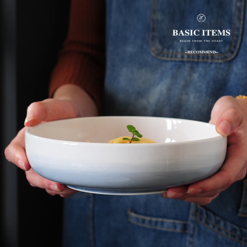 Creative Ceramic Round Bowl Soup Bowl Salad Bowl Plate Rice Bowl Simple Large Bowl Deep Plate Soup Plate Wholesale