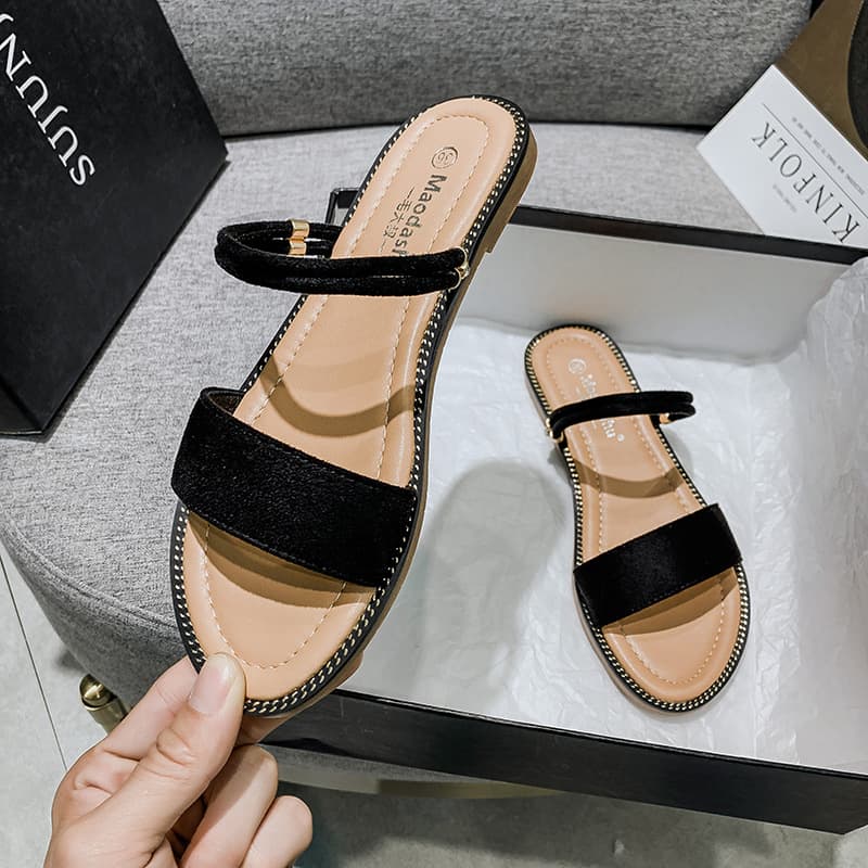 Casual Two-Way Sandals Travel One-Strap Open-Toe Beach Chunky Heel Sandals Comfortable Backless Flat Roman Sandals Women