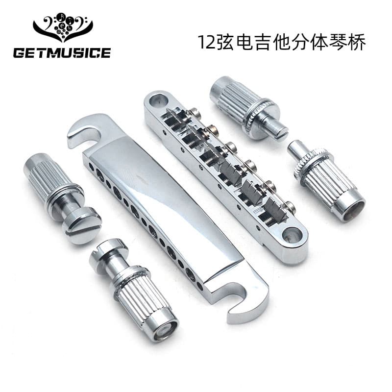 12-String Electric Guitar Split Bridge, Twelve-String Bridge Tailpiece Bridge Saddle Fixed Bridge Set, Chrome