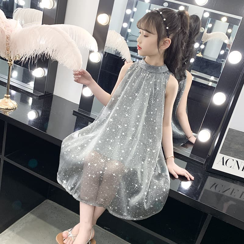 Girls' Fashion Starry Shiny Dress, Children's Elegant Dress, Mid-to-Large Kids Summer 2026 New Cute Dress