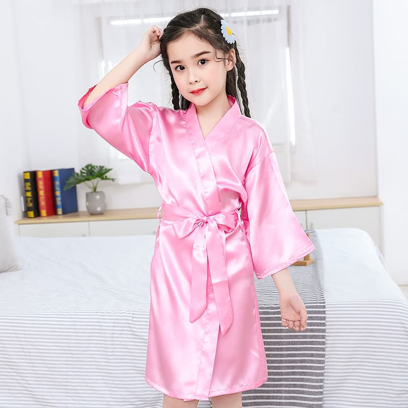 Cross-border Ice Silk Children's Pajamas Summer Thin Silk-Like Girl's Nightgown Kimono Middle and Big Kids' Homewear Bathrobe