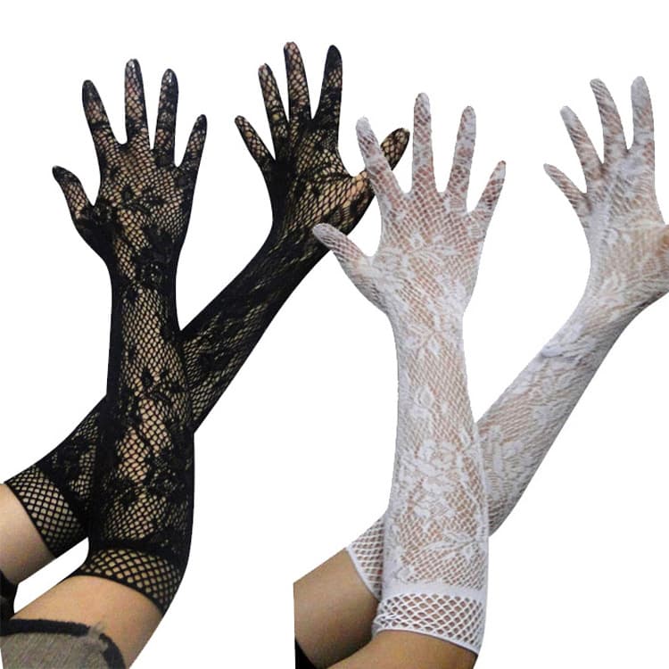 Sexy lingerie accessories, transparent lace openwork high elastic gloves, lace mesh gloves, long style, dropshipping available (5050).