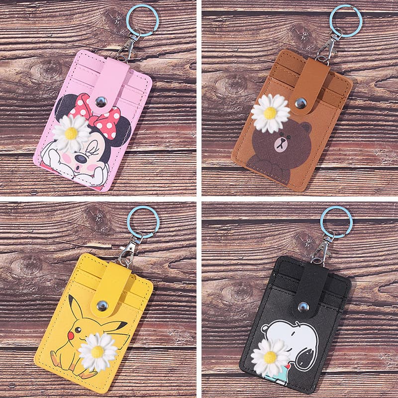 Cute Bus Card Holder PU Leather RFID Card Case Student Meal Card Protector Access Control Card Cover Keychain