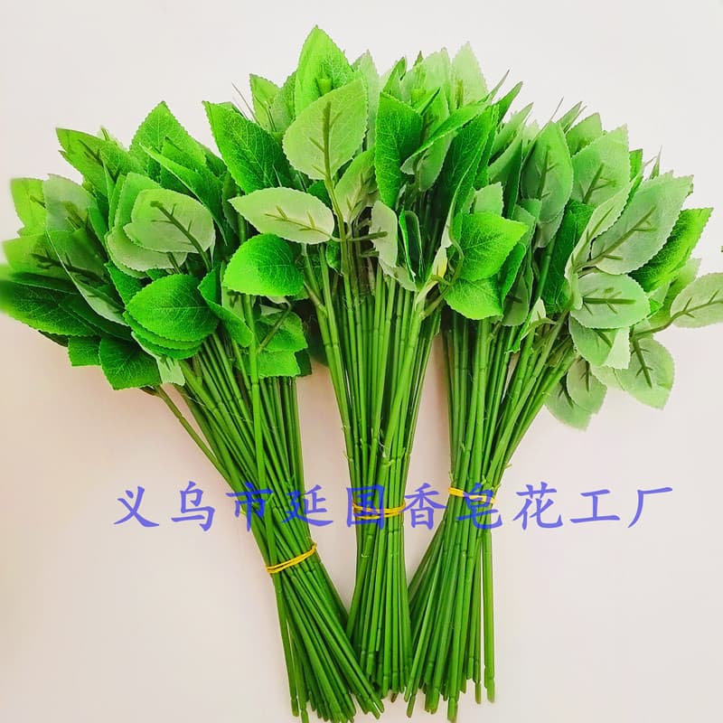Thickened single rose artificial flower stem with silkscreened leaves "Soap Flower Stem" Soap Flower Coarse Packaging Material