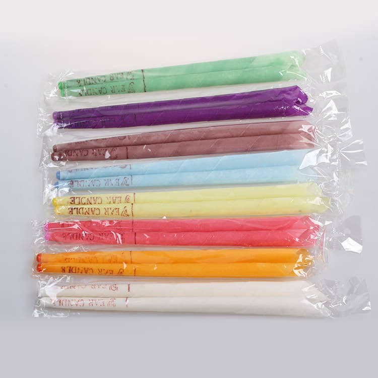 Factory direct wholesale of aromatherapy flared ear candles with stoppers, 8 colors, transparent bag conical head ear candle sticks.