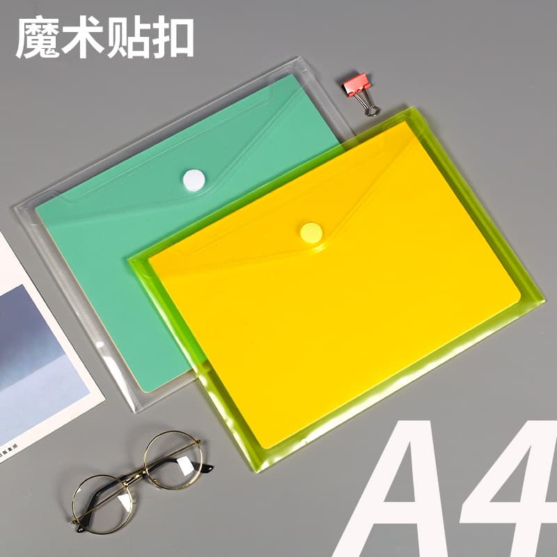 Changzhihe Wholesale Velcro A4 File Bag Transparent Color Label Wool Sticky Office Storage Information File Bag