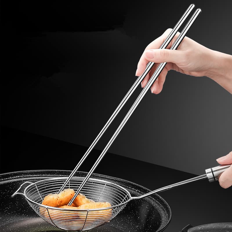 Houyang 304 Stainless Steel Extended Chopsticks for Frying, Noodle Picking, Home Metal Non-Slip Heat-Proof Hot Pot Chopsticks 36cm
