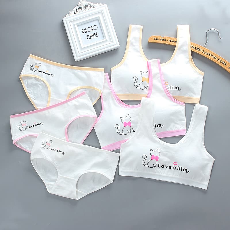 Girls' bra set, cotton, puberty stage, small vest, underwear, children's bra, summer, size 14, breathable, wholesale.