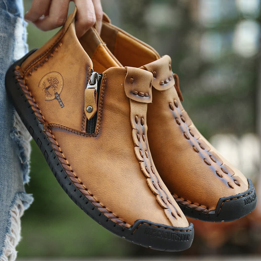 Cross-border best-selling men's Martin boots, new autumn/winter style, plus size, zip-up men's boots, outdoor casual hand-stitched work boots