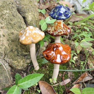 Ceramic Succulent Planter Decorative Small Mushroom Garden Ornament Glazed Pottery Plug-in