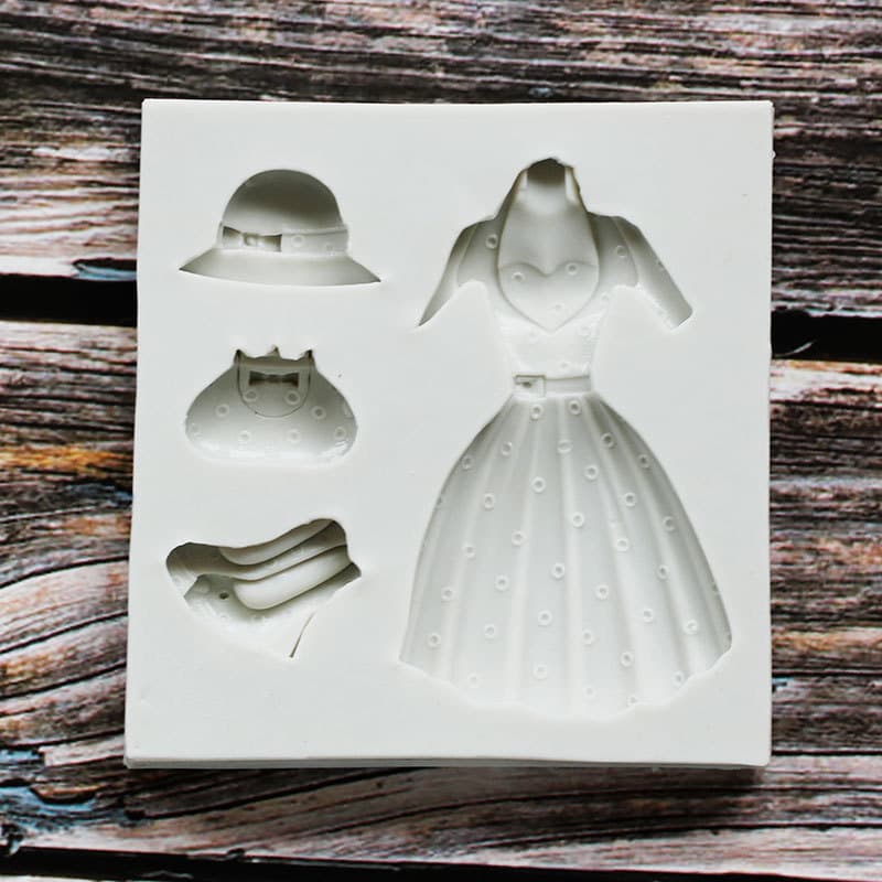 DIY Costume Silicone Mold Princess Dress Handbag Sun Hat High Heels Flip Sugar Chocolate Soft Pottery Clay Mold