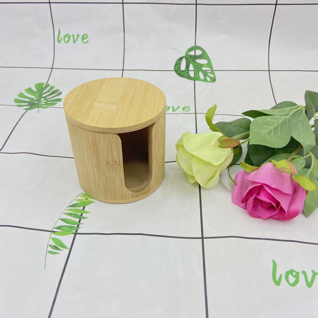 Bamboo Wood Container for Makeup Cotton Packaging Wood Box Amazon Hot Seller Bamboo Products Manufacturer Wholesale Wooden Pen Holder Round Wood Tube