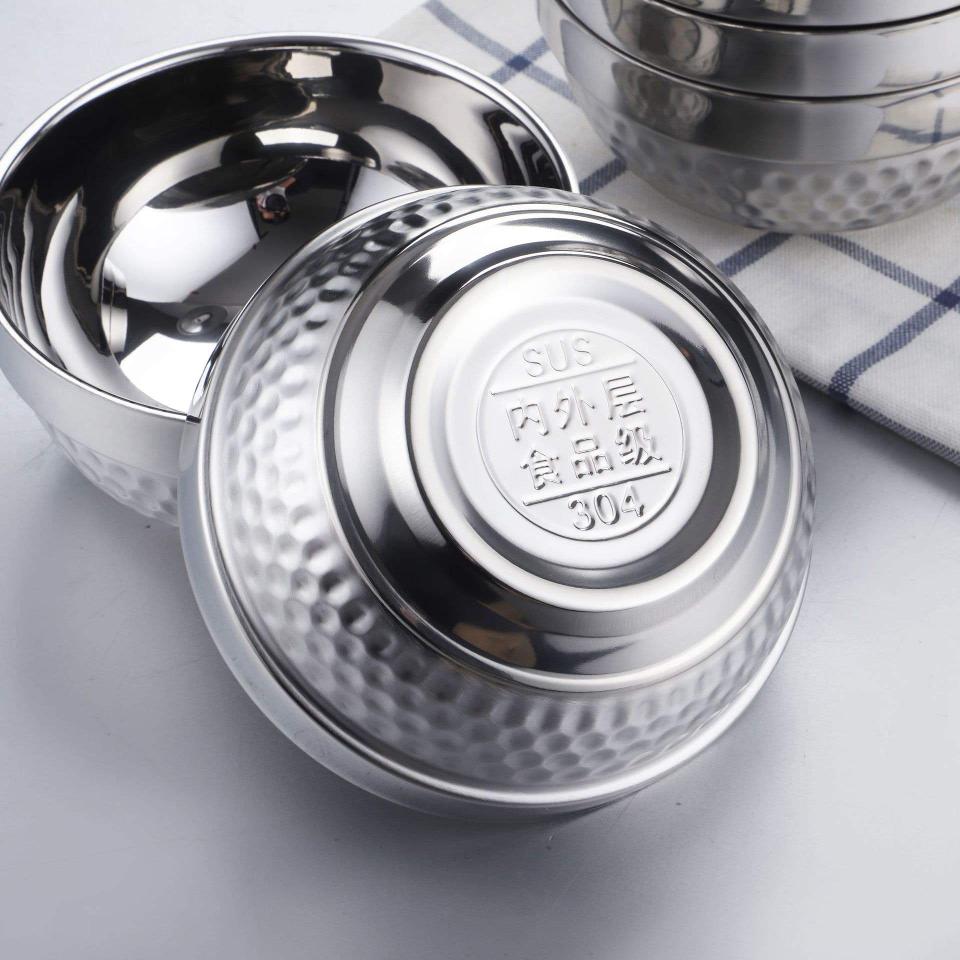 Stainless steel 304 bowl double-layer 304 household children's bowl double-layer insulated bowl thickened bowl eating bowl canteen soup bowl