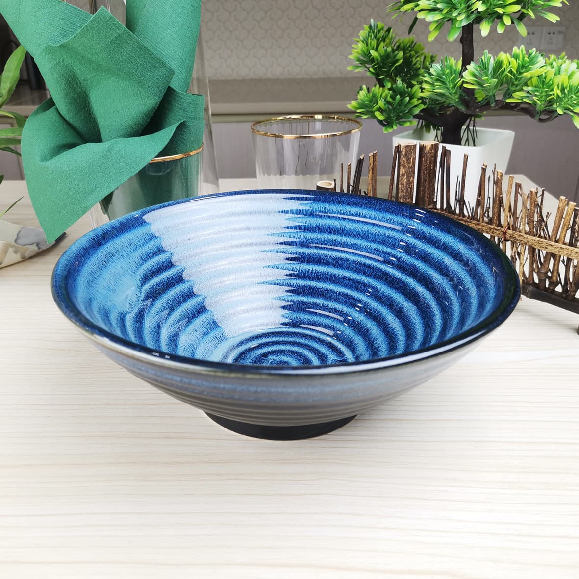 Japanese Kiln-Transformed Bowl Ceramic Ramen Bowl Single Tableware Instant Noodle Large Soup Bowl Breakfast Salad Bowl Kiln-Transformed Glaze