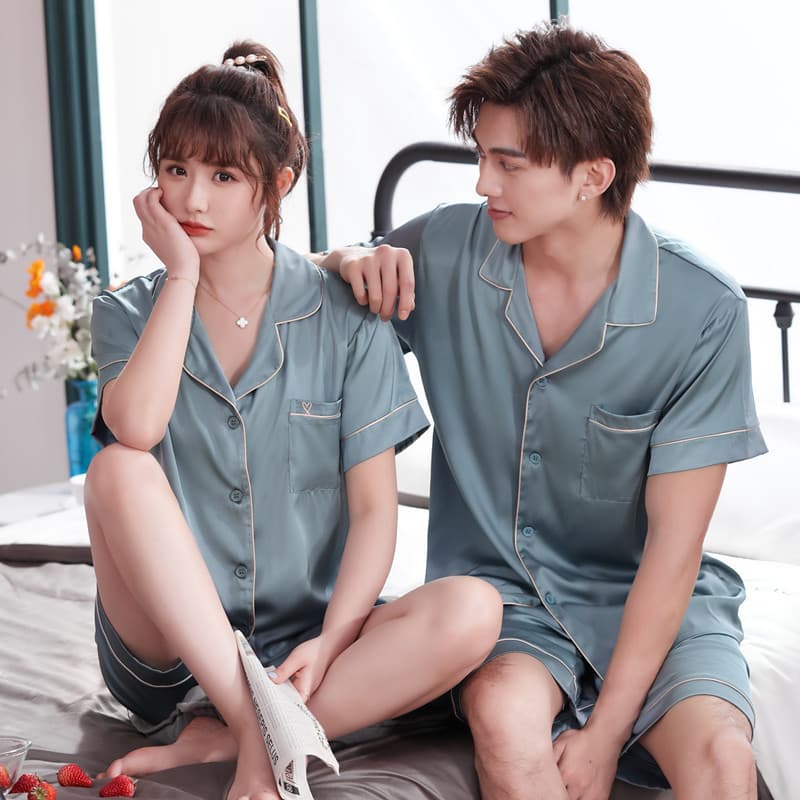 Summer Couple Pajamas Short Sleeve Shorts Ice Silk Set Men's Silk Two-Piece Women's New Homewear Summer