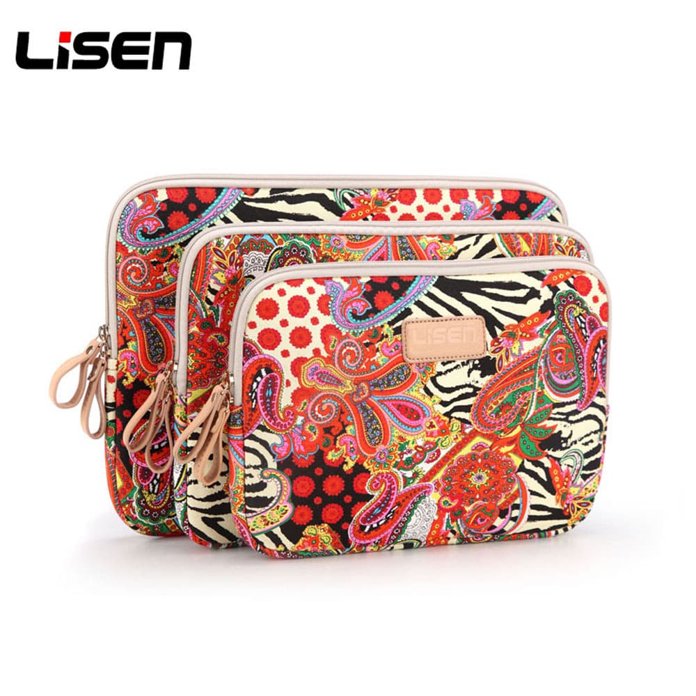 LISEN Ethnic Style Big Red Flower Laptop Sleeve Case for iPad/10/11/12/13/14/15 Inch Computer Bag