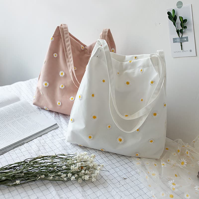 Spring and Summer New Canvas Bag for Women, Korean Ins Lace Mesh Small Daisy Crossbody Handbag, Ins Style