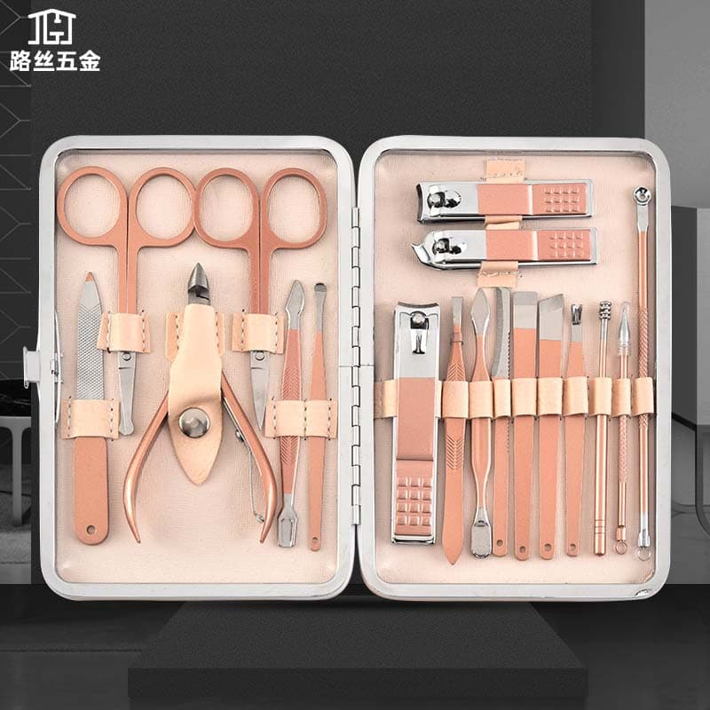 JGJ Rose Gold 18-Piece Nail Clipper Set Manicure Pedicure Tool Kit Custom LOGO Portable