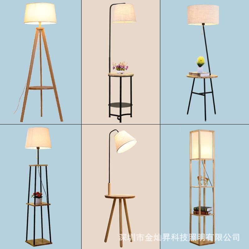 Nordic floor lamp simple living room study floor table lamp creative solid wood cloth cover bedroom bedside storage coffee table lamp