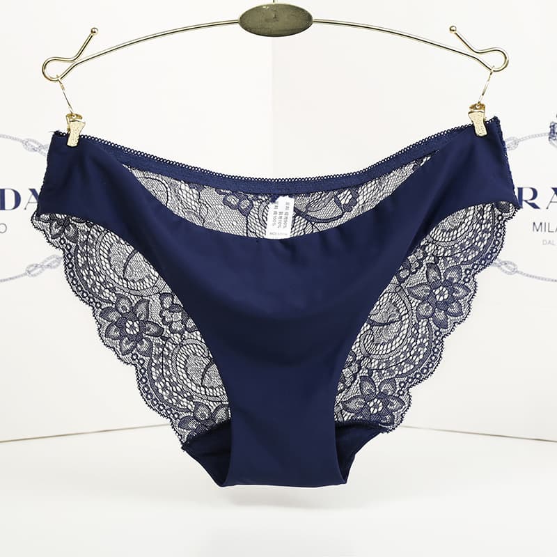 Mid-Low Waist Lace Panties for Women Sexy Push Up Transparent Seamless Plus Size Triangle Panties Cotton Crotch Ladies Underwear