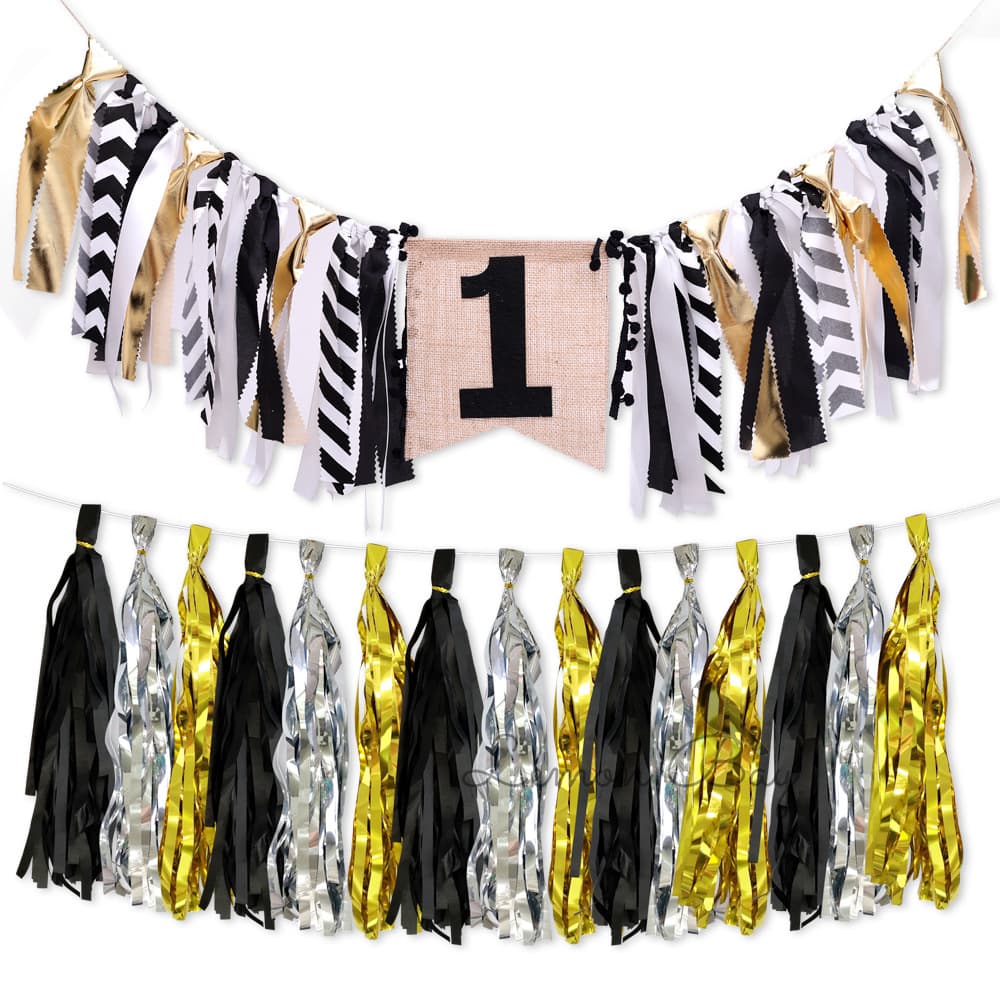 Black Gold Birthday Party Decoration Pull Flag Fabric Bar Decor Hanging Flag Wholesale Party Venue Arrangement Lemon Bay