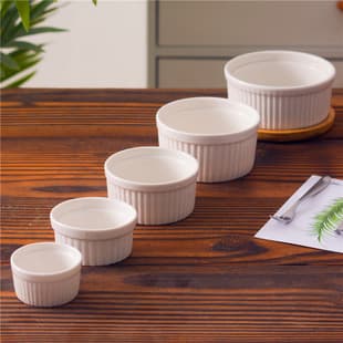 Wholesale Small Round Stripe Dipping Sauce Dish, Souffle Baking Bowl, Pet Food Bowl