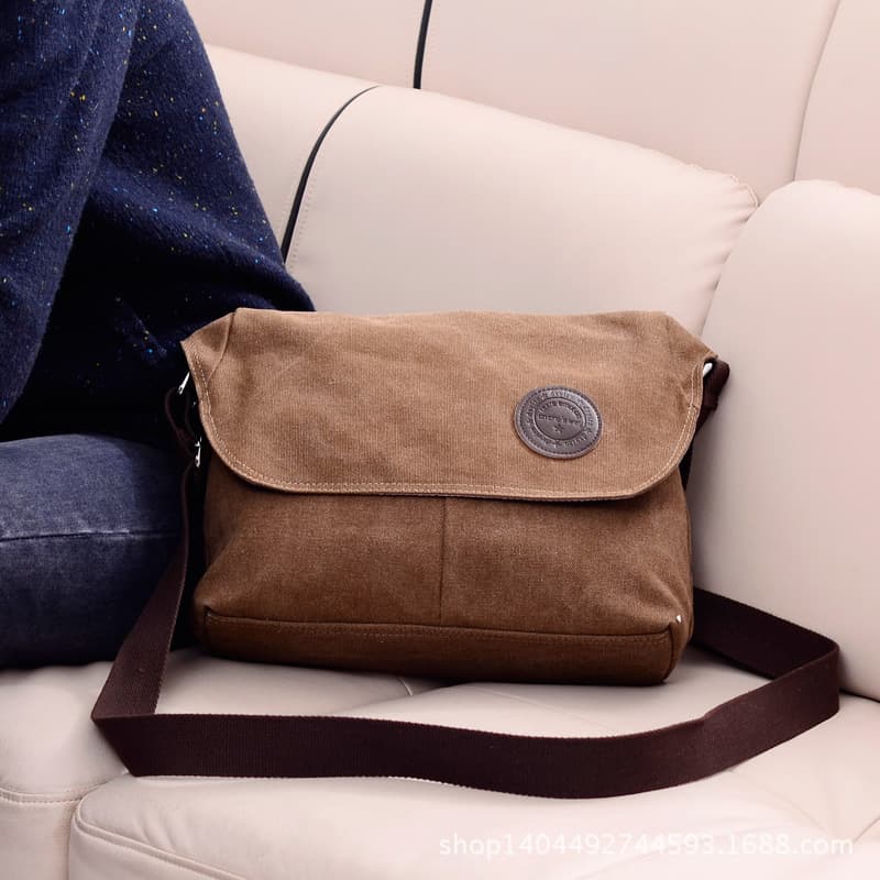 Foreign trade canvas shoulder bag men's bag new washed simple casual crossbody bag fashion versatile men's bag
