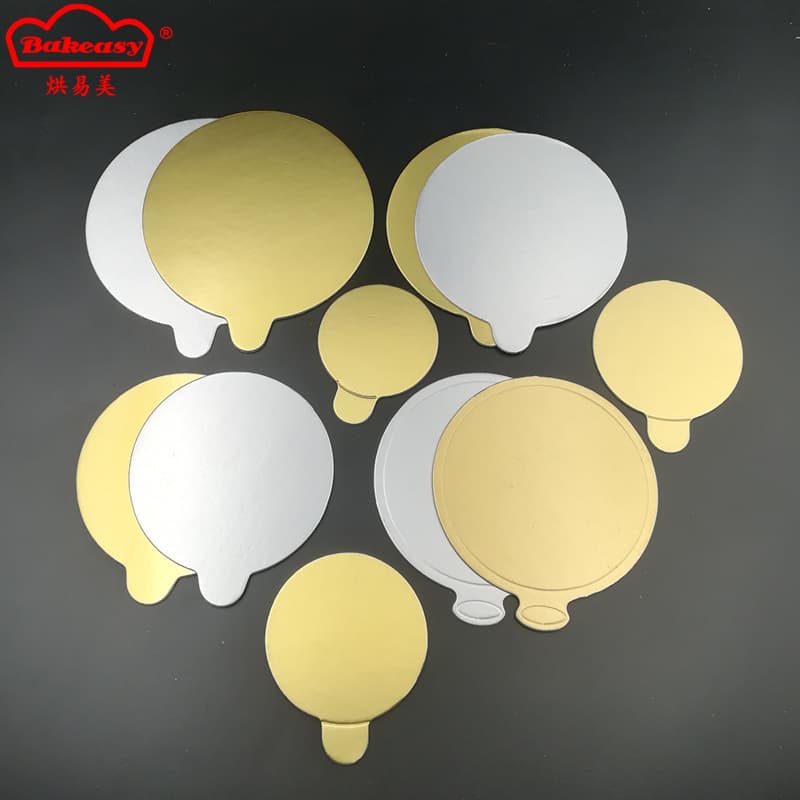 Factory Wholesale Gold and Silver Mousse Base Round Baking Cake Board with Handle Cake Bottom Plate Pastry Hard Paper Pad