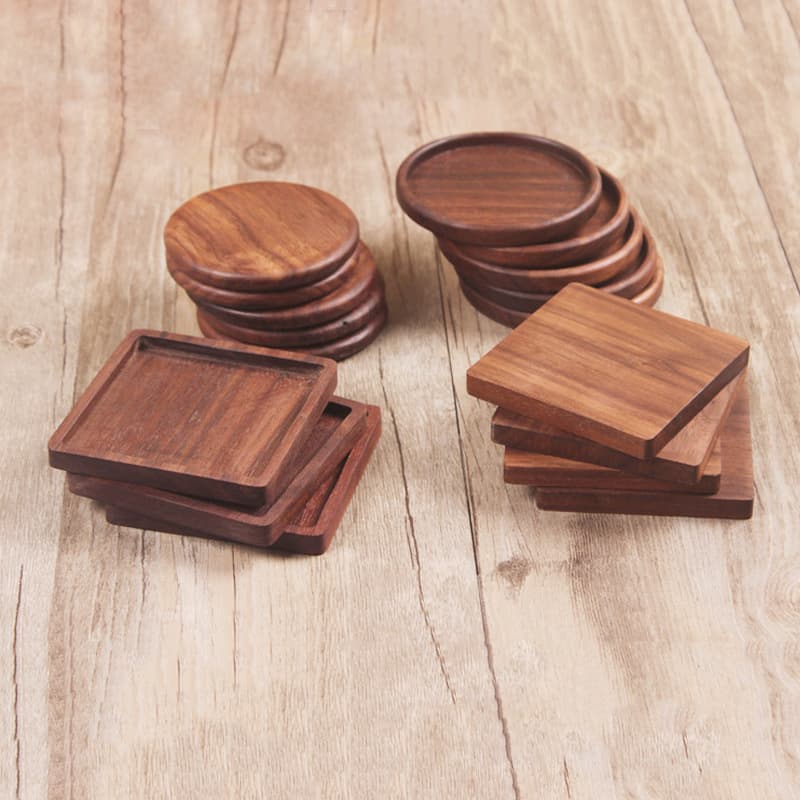Square Wooden Cup Mat Black Walnut Heat Resistant Pad Engraved Logo Customizable Natural Wood Surface Modern Home Decor