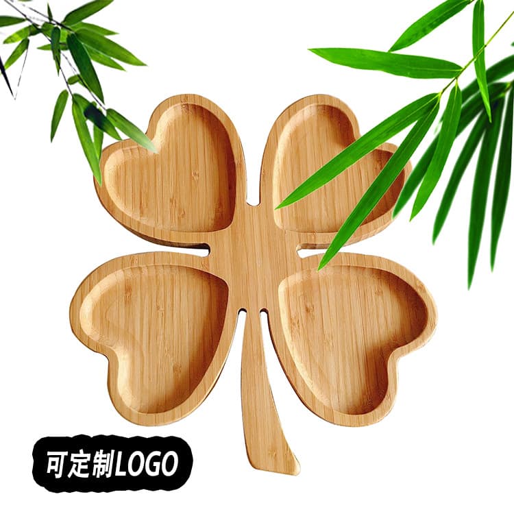 Bamboo Handle Four-Leaf Clover Dried Fruit Plate Fruit Salad Plate Sushi Plate Tray Dinner Plate Hotel Tea Tray
