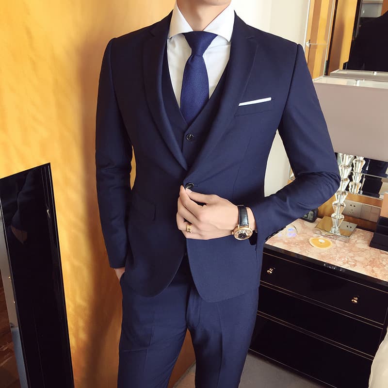 2019 New Men's Casual Suit Set Solid Color Three-Piece Groom Wedding Plus Size Suit