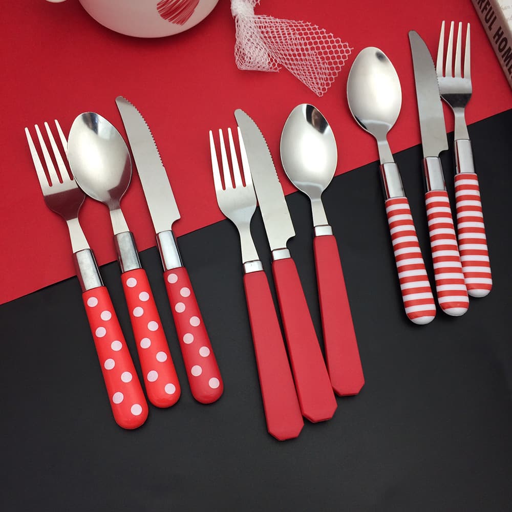 Manufacturer low price South American stainless steel color printed knife, fork and spoon 12 piece set 24 piece set 16 piece tableware set