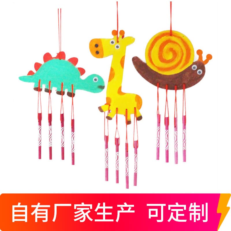 Wooden wind chime, kindergarten creative coloring and graffiti wind chime, children's DIY craft rabbit wind chime material and accessory kit