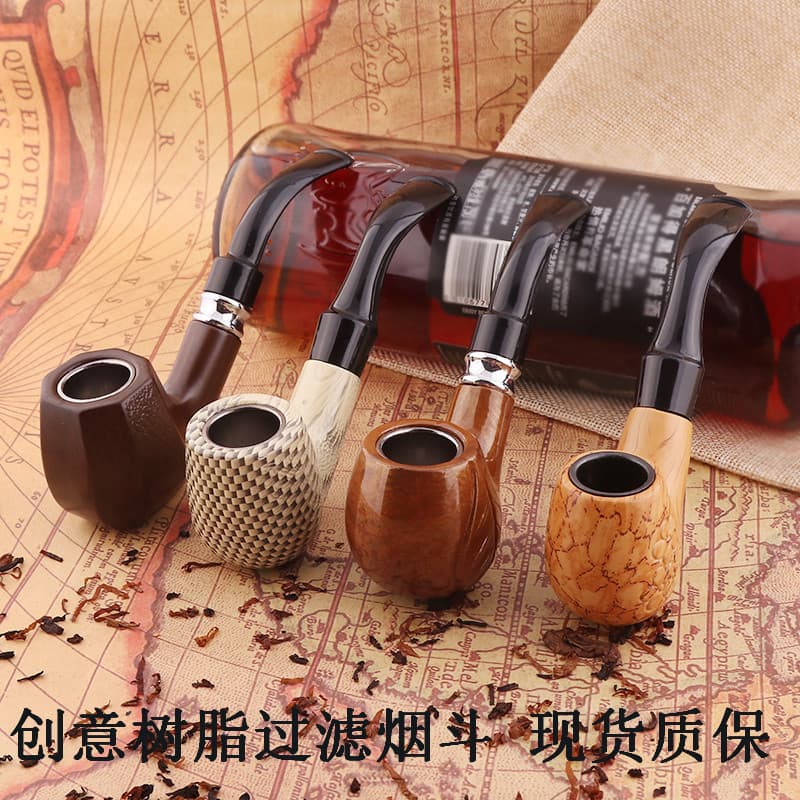 Creative and Exquisite Pattern Resin Smoking Gun, Pipe, Curved Filter, Ready for Delivery, Tume Self-Pickup and Labeling Smoking Set