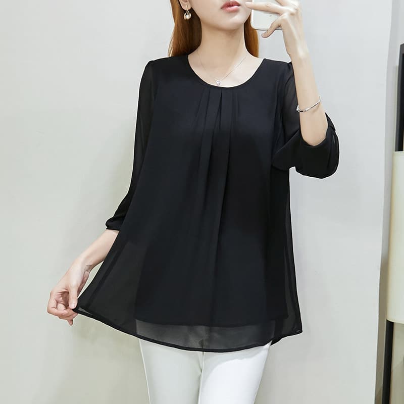 1015# Plus Size Top for Women, Korean Loose Fit Slimming Cover Belly Summer New Extra Large 240 lbs Chiffon Blouse