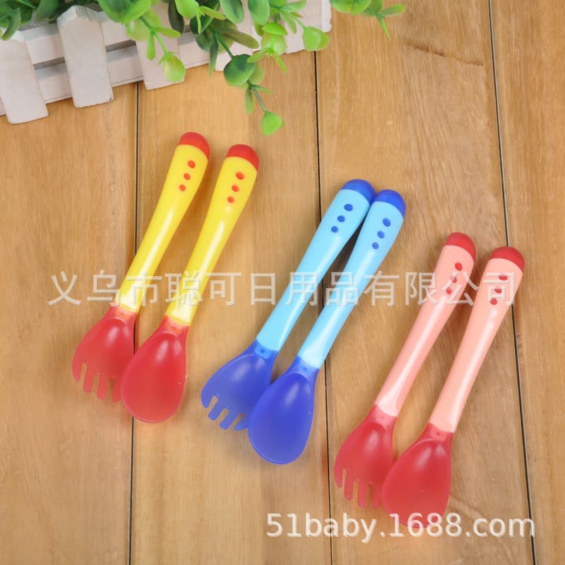Manufacturer Direct Baby Temperature-sensitive Spoon Children Soft Tip Color-changing Spoon Fork Infant Dining Small Spoon Tableware Bulk Single