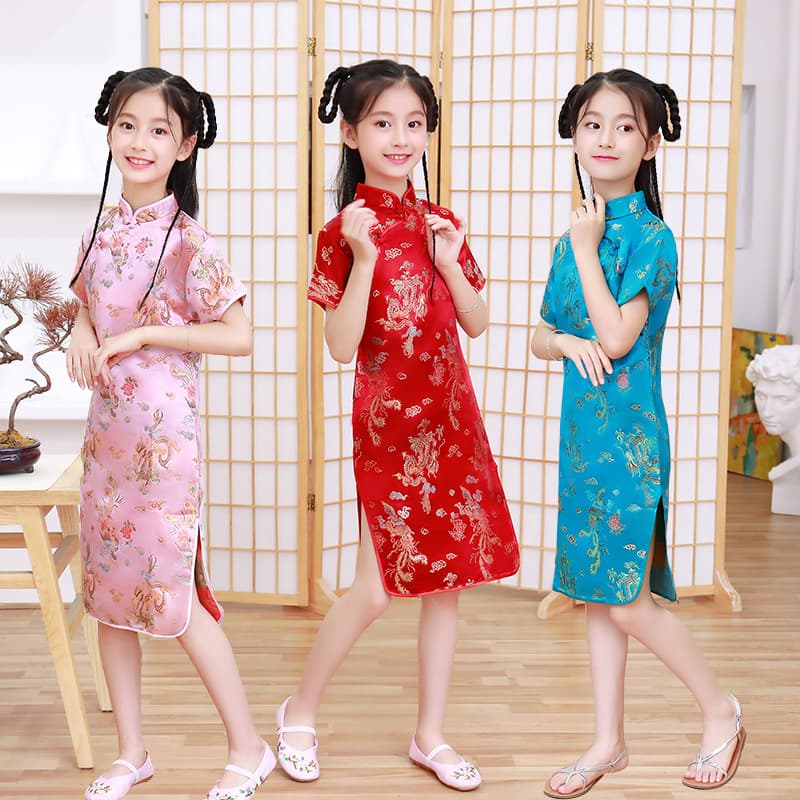 2025 Children's Cheongsam New Summer Retro Fashion Princess Dress, Chinese Style Little Girl's Baby Cheongsam Dress