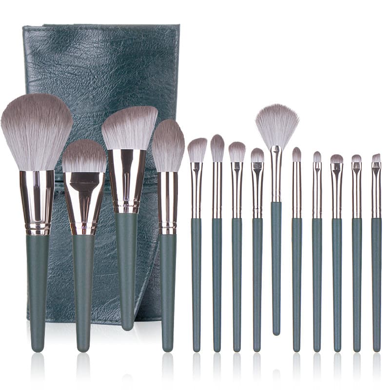 14 Green Makeup Brushes Matcha Green Quick-Dry Plant Fiber Brush Set Full Kit