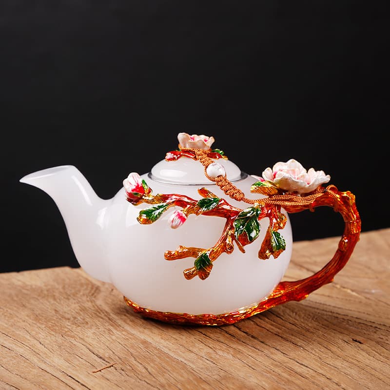 Home Kung Fu Tea Set Chinese White Jade Porcelain Teapot with Enamel Filter and Glass Lift-Handle Teapot (Single Teapot)