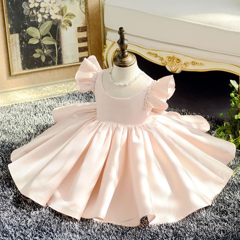 Pink evening dress, flower girl dress, baby one-year-old dress, children's birthday princess dress, girl's piano performance dress
